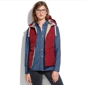 Madewell x Penfield red hooded puffer vest
